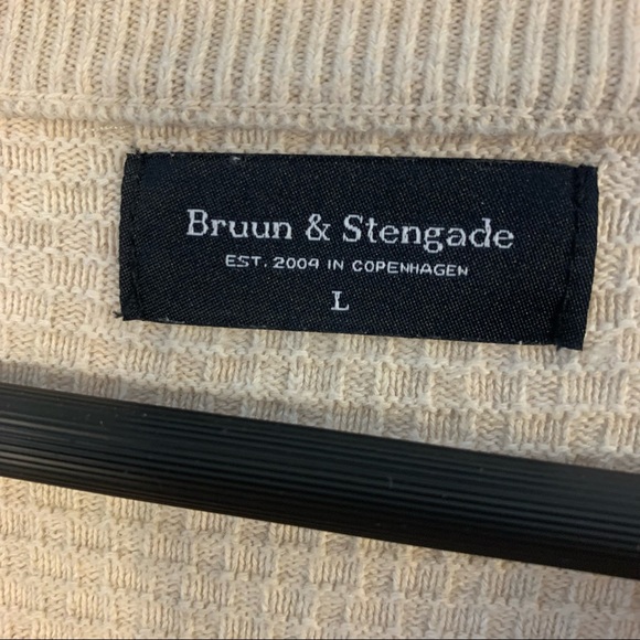 Bruun & Stengade Sweater Men's Crew Neck Waffle Knit Size L Large Tan - Picture 6 of 7